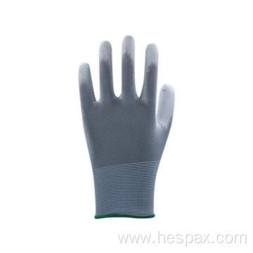 Hespax Cheap Grey PU Work Gloves Seamless Industrial